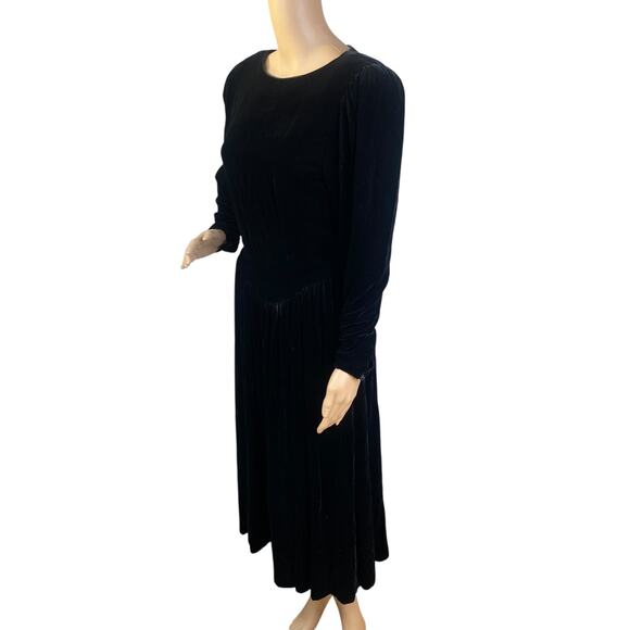Vtg 80s Joanie Char Black Velvet Basque Waist Gothic Midi Dress SZ 8 - Picture 5 of 10